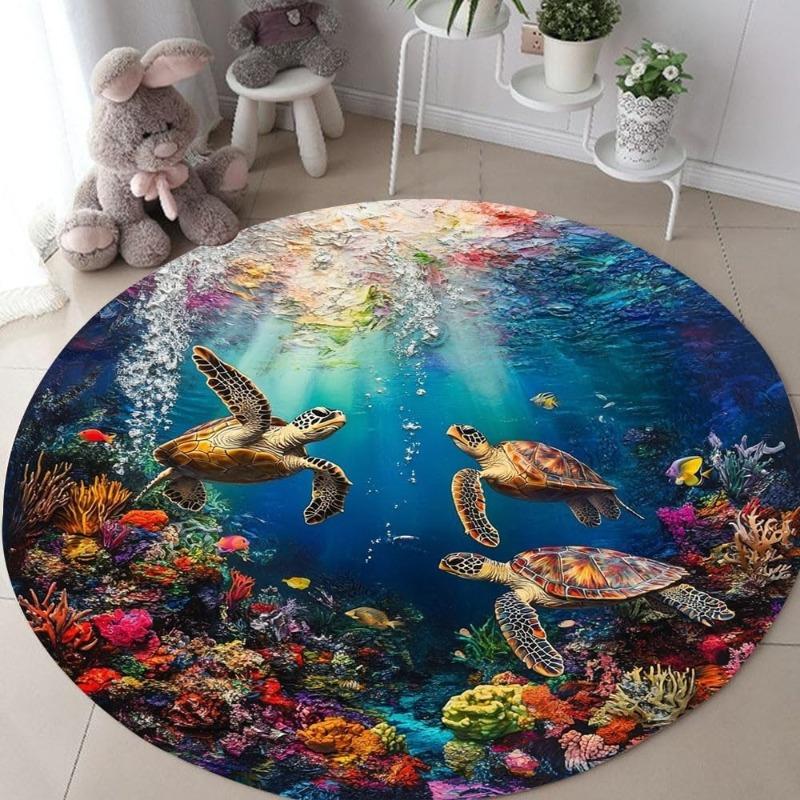 Круглый коврик «Подводный мир» с принтом морских черепах, кораллов и рыб, придверный коврик, нескользящий, впитывающий, ковер для детской комнаты, гостиной, домашний декор
