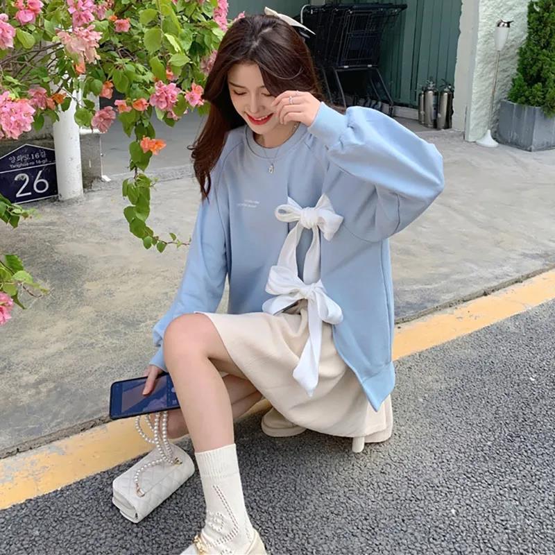 Women's Loose Bow-Tie Pullover Sweatshirt - New for Early Autumn 2024
