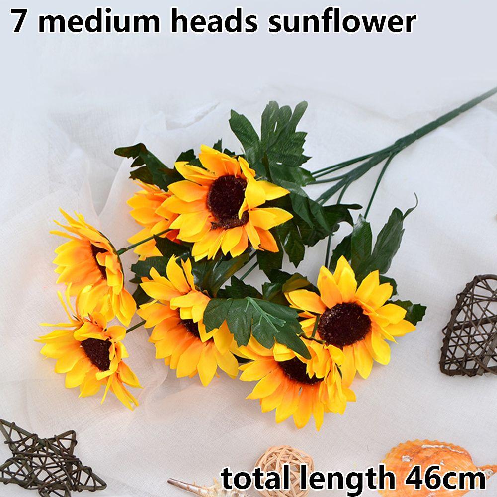 5/7/22 Heads Decorative Bright Yellow Real Touch Artificial Flower Fake Flores Bouquet Wedding Decoration Silk Sunflower