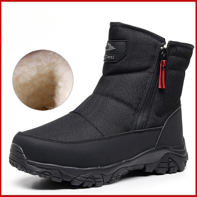 Men's Snow Boots With Fur Lined Waterproof Outdoor Anti-Slip Walking Ankle Booties for Male Winter Warm Comfortable Work Fleece Zipper Mid-Calf Boots
