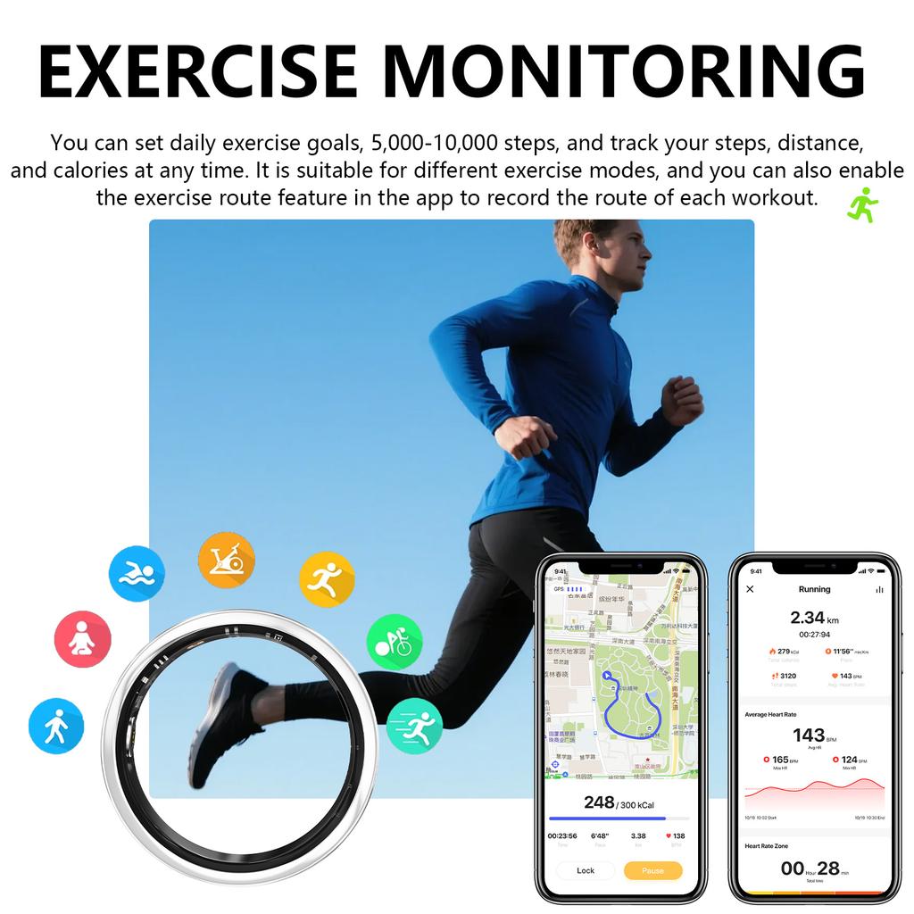 Smart Fitness Ring-All-Day Activity Tracker Heart Rate SpO2 & Sleep Monitoring IP68 Waterproof for Men & Women