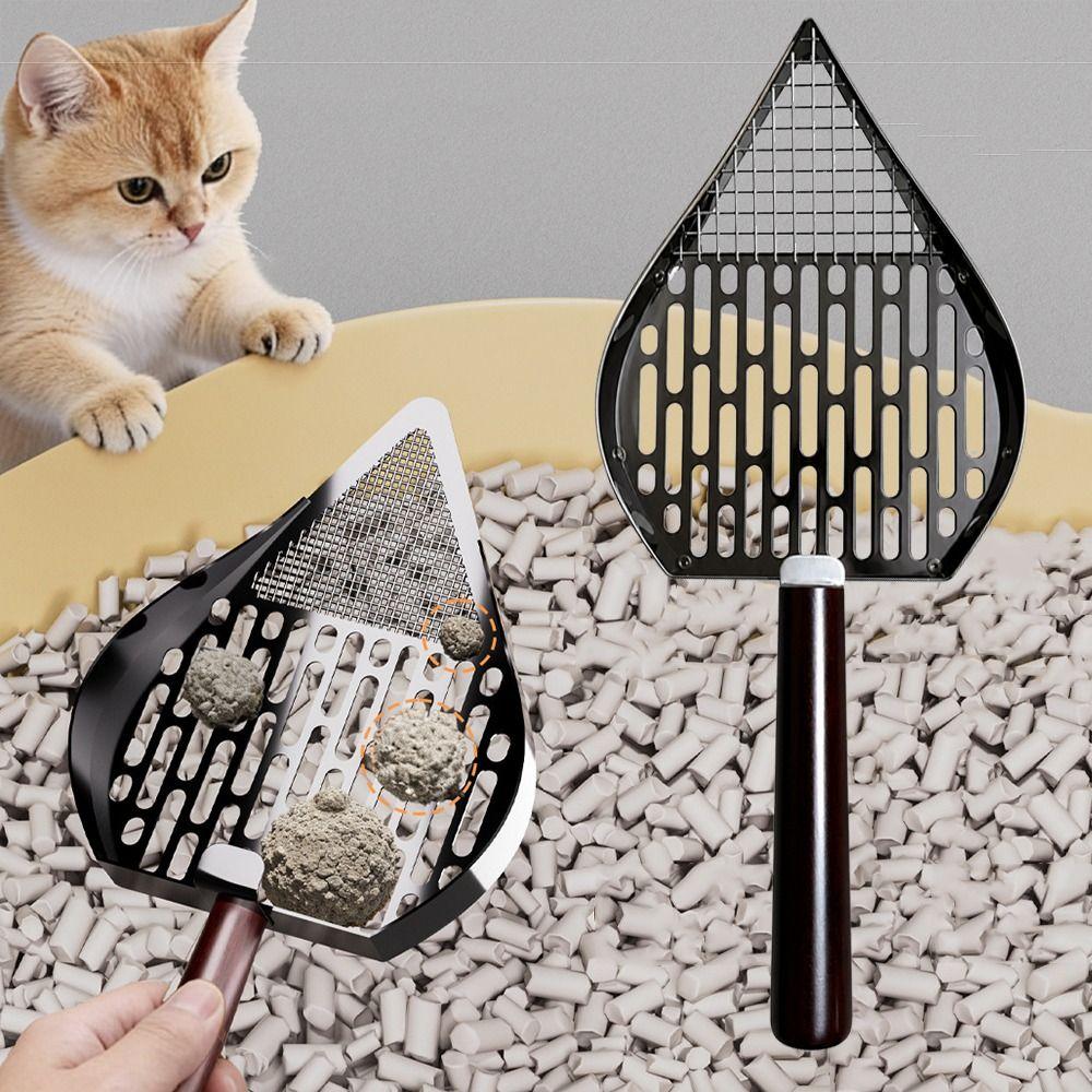 Wood Handle Cat Litter Scoop Stainless Steel Waste Removal Sifting Tool Cat Supplies