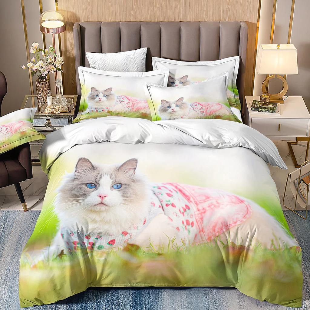 Милый кошачий постельный комплект Домашнее украшение спальни Мальчик Девочка Пододеяльник Наволочка Детские комплекты одеял подарок 2/3 шт.