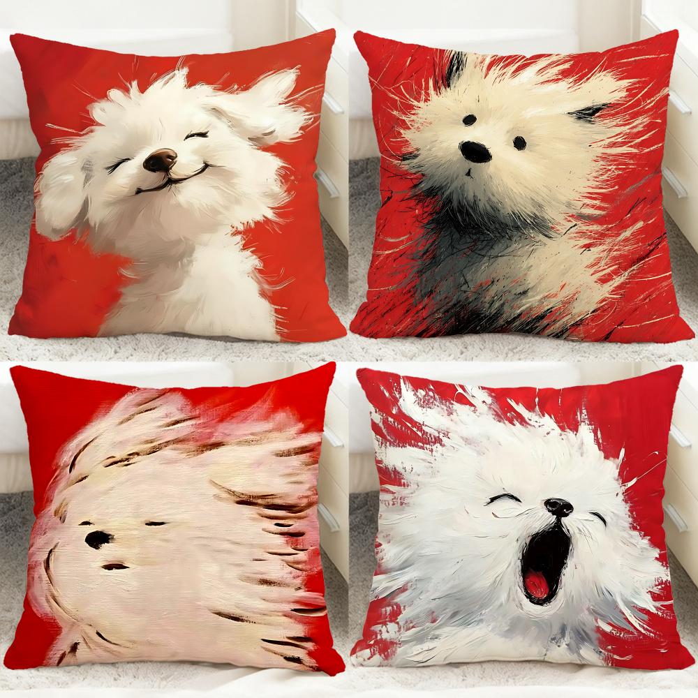 Oil Painting West Highland Terrier Cushion Cover Comfortable Reversible Pillow Cover Ideal for Car Sofa Bedroom Beyond