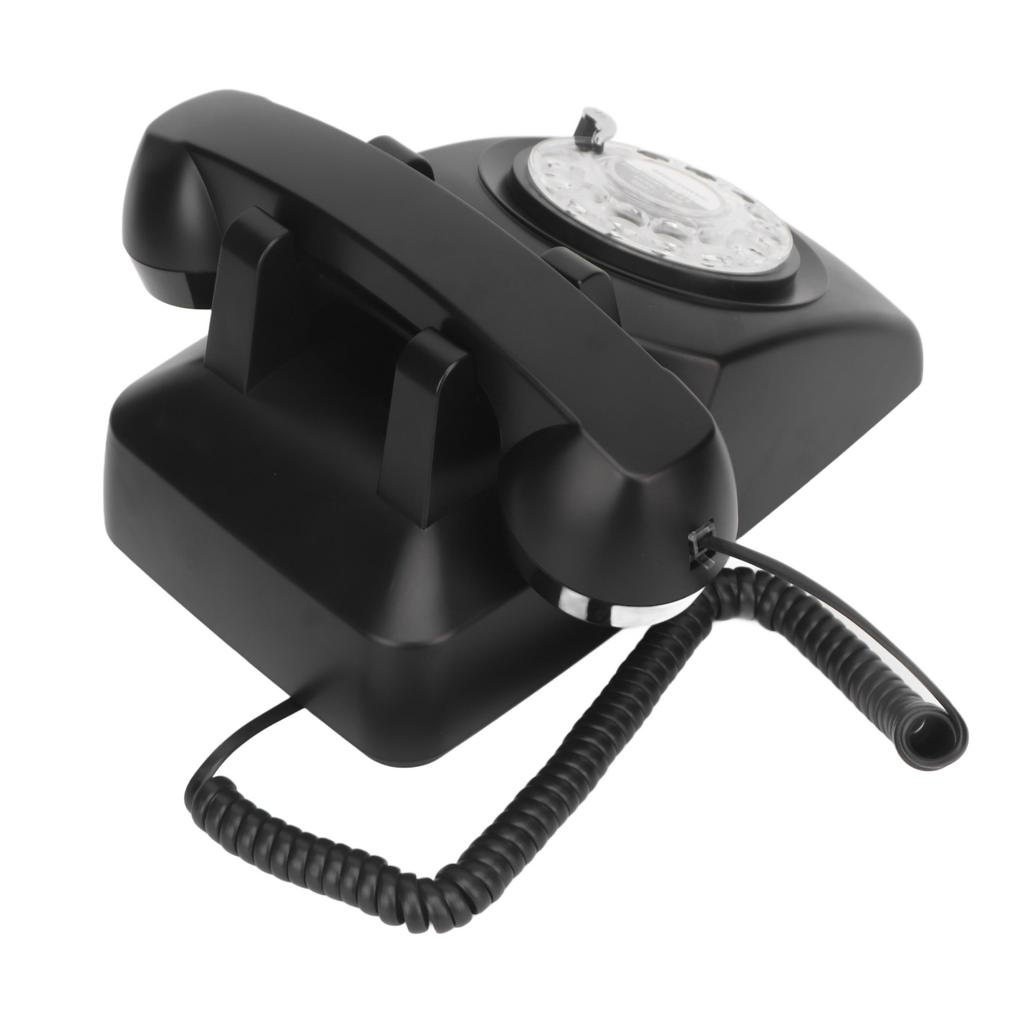 Retro Corded Telephone Rotating Dialing Support Redial Mechanical Ringtone Vintage Desktop Phone with Speaker Black