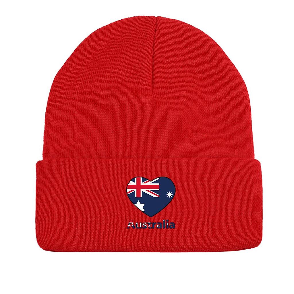Heart Australian Flag Warm Knitted Cap Beanie, Patriotic Man Cap Cancer Chemo Slouchy Unisex Headwear Knit Hat Beanie