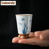40ml Pure Handmade Ru Kiln Ceramic Teacup Hand Painted Plum Orchid Tasting Cup Open Piece Master Mug Chazhan Cha Kung Fu Teaware