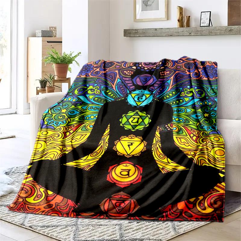 1PC Yoga Elements printed blanket, all season lightweight home office outdoor nap multifunctional blanket A12
