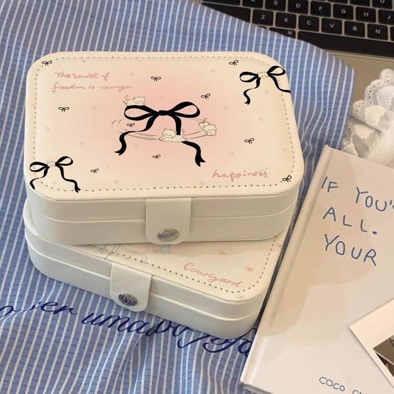 Кавайи Хелло Китти Шкатулка для украшений Серьги Портативная Кольцо для necklaces Милая ПУ Кожаная Коробка для хранения Дорожная Мини Компактный Аксессуар