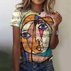 Summer Round Neck Facial Painting 3D Print Top Fashionable Casual Short Sleeved Women's T-shirts