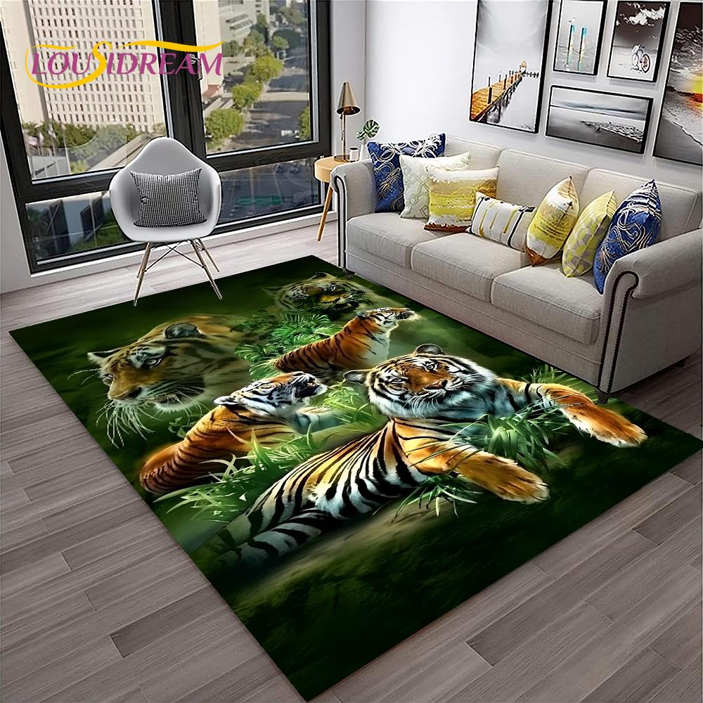 3D мультфильм Dream Tiger Animal Beast Ковер Ковер для дома Гостиная Спальня Диван Коврик Декор, Детский коврик Нескользящий напольный коврик