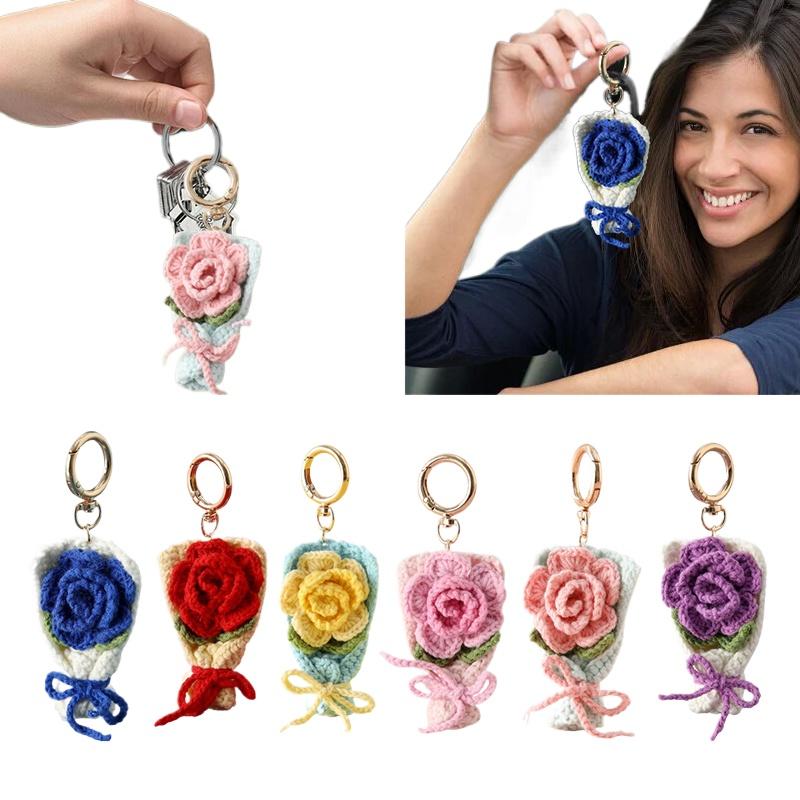 Вязаный букет, ручной дизайн цветка, брелоки-держатели для ключей, декоративный вязаный цветок, шикарный, 6 цветов