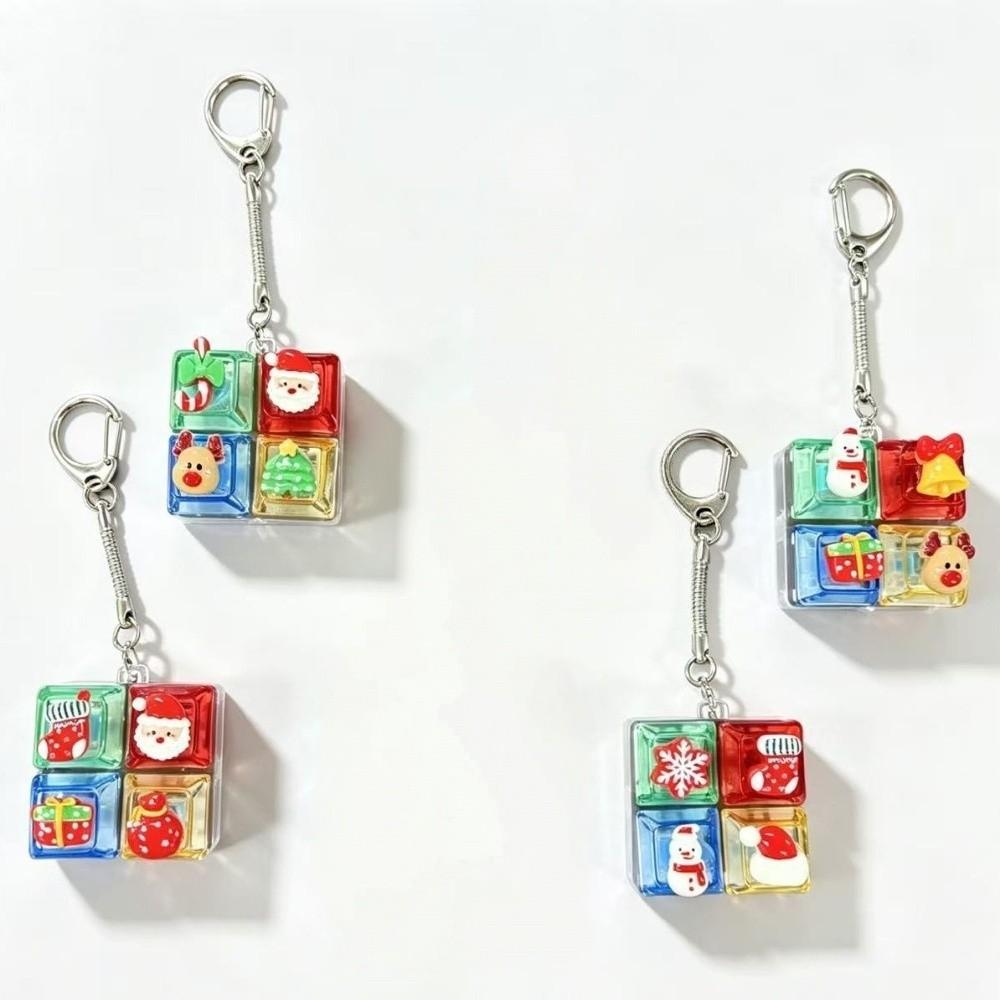 Santa Claus Elk Deer 4 Keys Fingertip Button Keyring Portable Fidget Bag Pendant Office