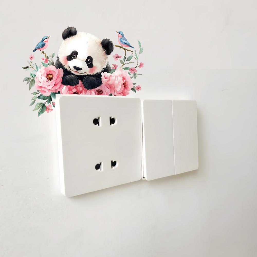 Наклейка на выключатель 'Акварельный цветок с красной пандой' для декора стены в спальне, гостиной, съемная наклейка
