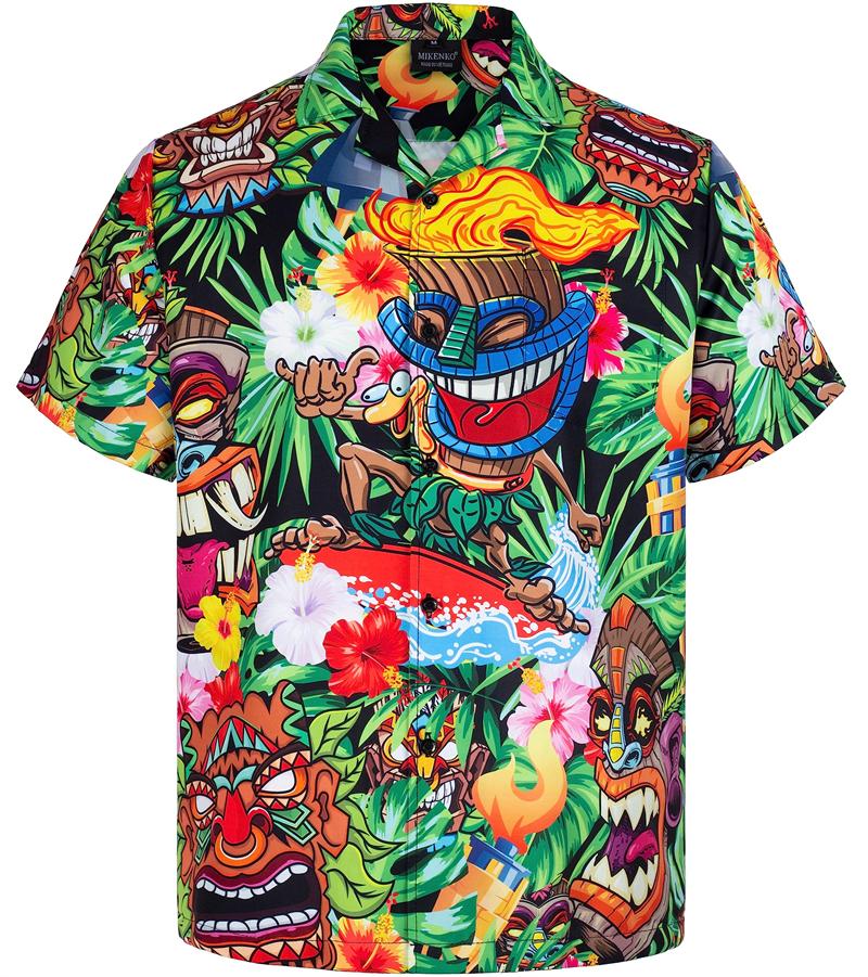 Новинка, винтажная 3D гавайская рубашка с принтом тики, мужская ретро-рубашка больших размеров, повседневная пляжная блузка с коротким рукавом, мужская одежда
