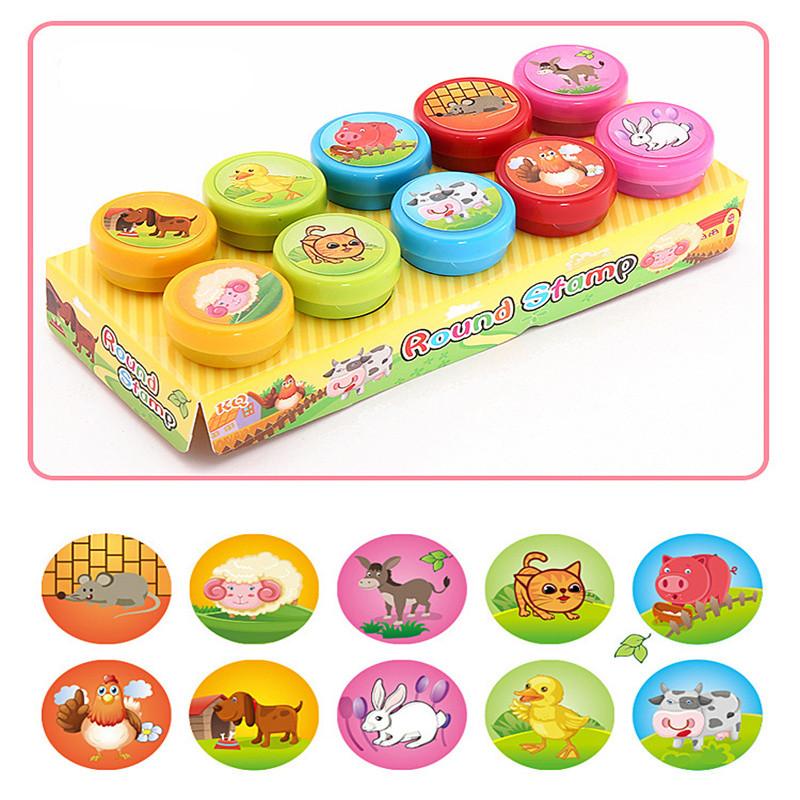 10Pcs Assorted Stamps For Kids Self-Ink Stamps Children Toy Stamps Smiley Face Seal Scrapbooking Diy Painting Photo Album Decor