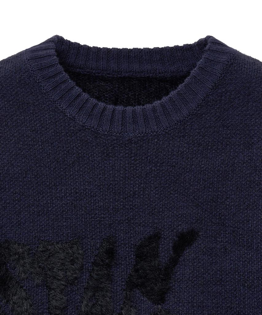 STANDARDERROR 87-Stan192 Pullover Brushed Lettering Jacquard Knit Navy