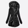 Women's Hooded Long Sleeve Fleece-Lined Mid-Length Cotton Coat Winter Zipper Jacket W329
