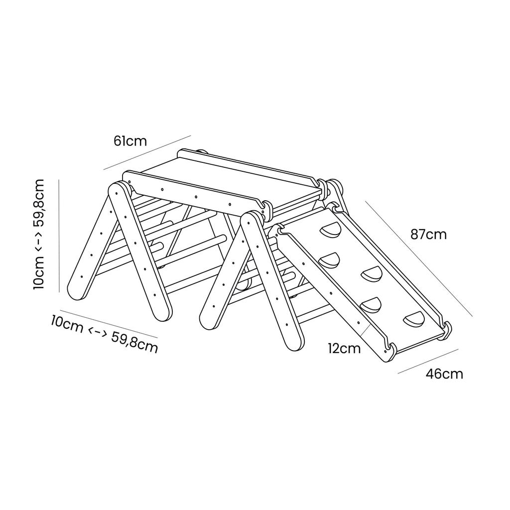 MeowBaby ® Детский лазательный треугольник с горкой и лазательной рамой, две лестницы + две скалодрома