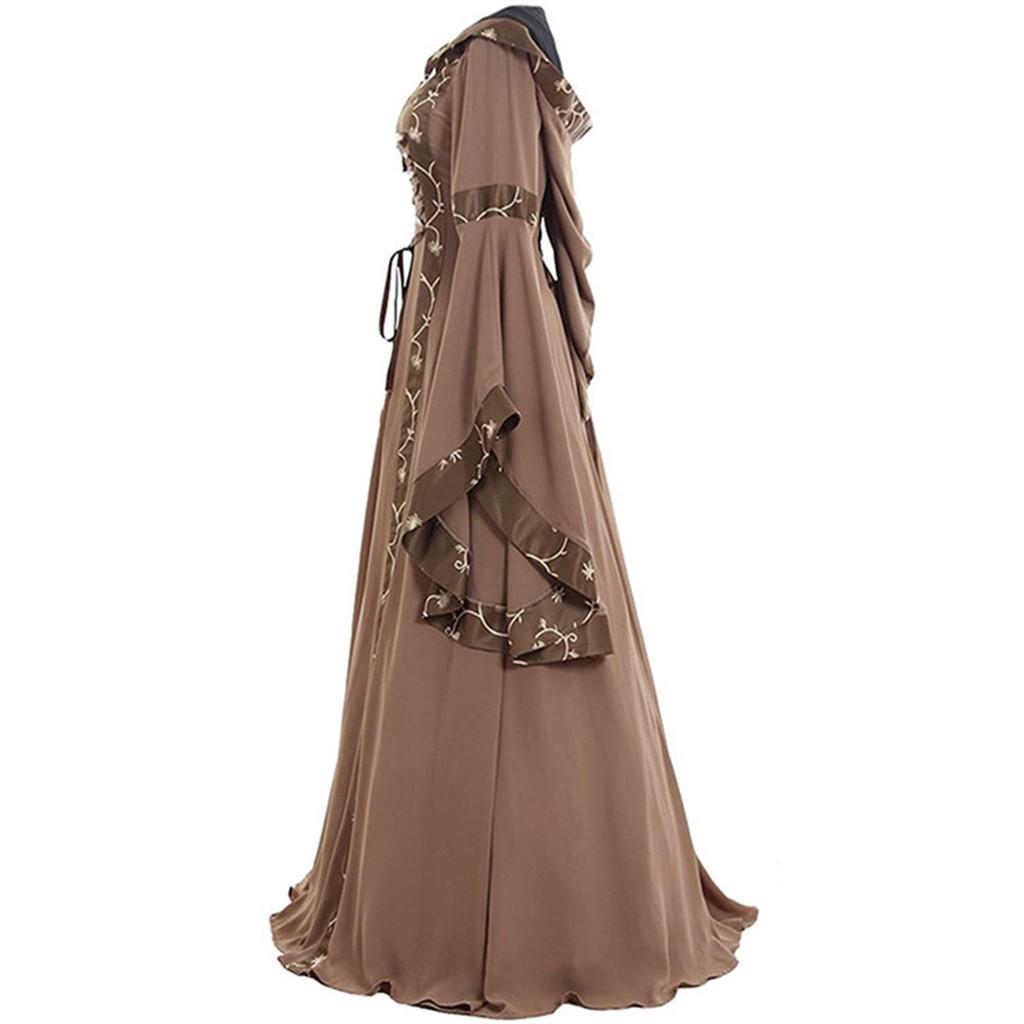 Plus Size 5XL Women Medieval Floor Length Dress Cosplay Costumes Long Bell Sleeve Lace-Up Princess Long Dress Retro Gothic Dress