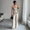Elegant and Refined Style Halter Top, Solid-color Long Pants Set for Women's Summer