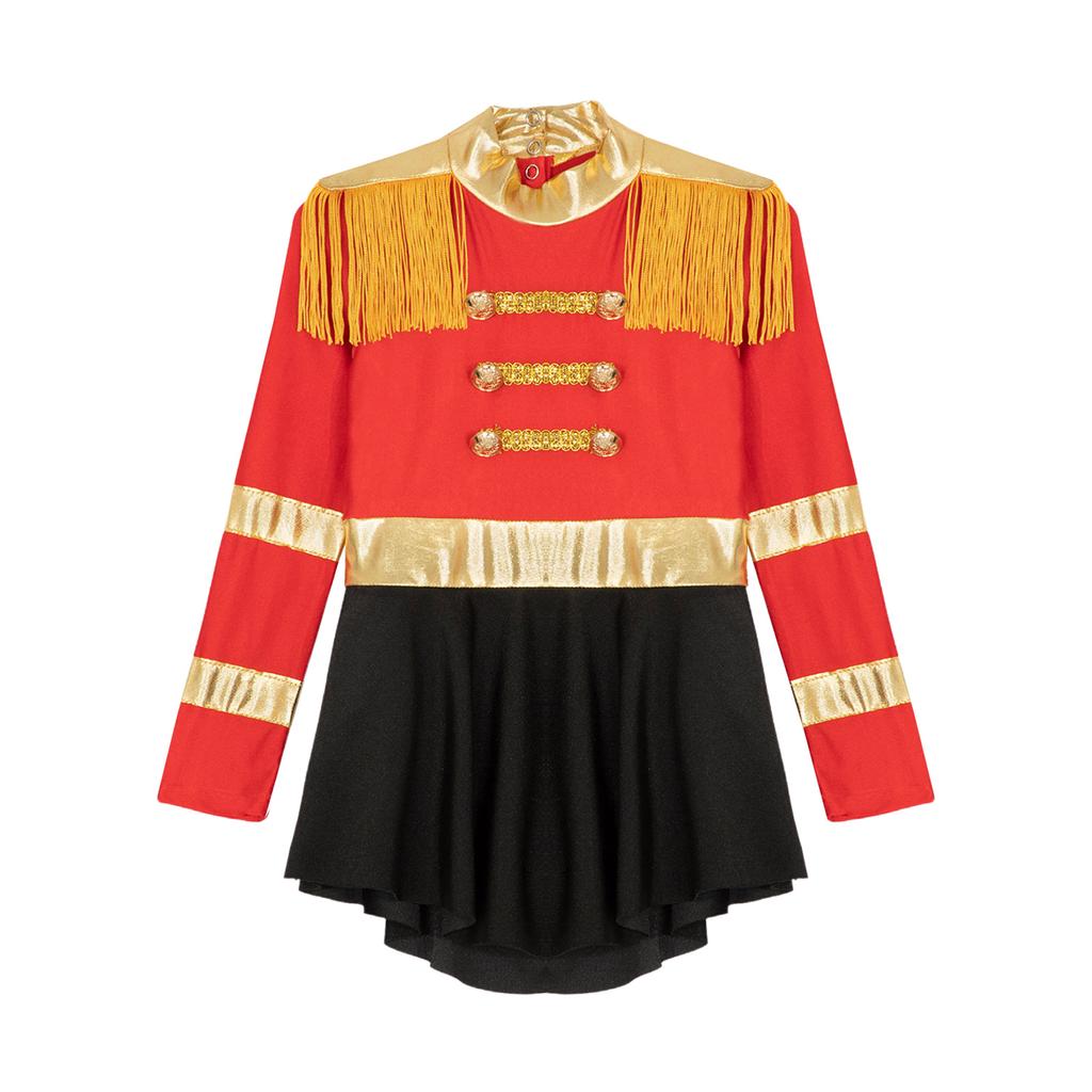 Костюм циркового конферансье для девочек, комбинезон с длинным рукавом и вырезом на спине, эполеты с бахромой, боди для выступлений