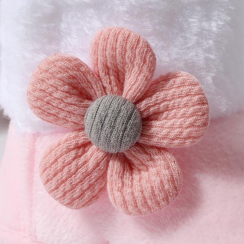 Baby Boots Unisex Baby Thick Velvet Shoes Bowknot Flower Decoration Soft Soled Toddler Shoes