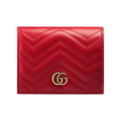 Серия GG Marmont Marmont Золотой Логотип Двойное Складывание Клапан Стеганая Кожаная Картхолдер Кошелек Женский кошелек Красный 466492-DTD1T-6433