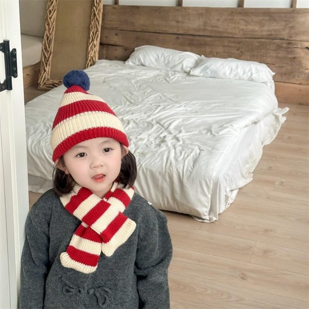 Knit Design Knit Pom Beanie Classic Striped 2-in-1 Headwear Warm Striped Hat Scarf  Cold Weather
