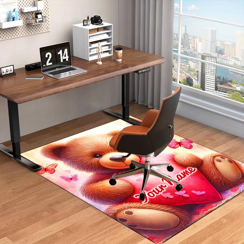 1PC Custom Name Teddy Bear Heart Theme Floor Mat Ideal for Living Room, Game Rooms, Office, Bedroom,Floor Mat Playful Design