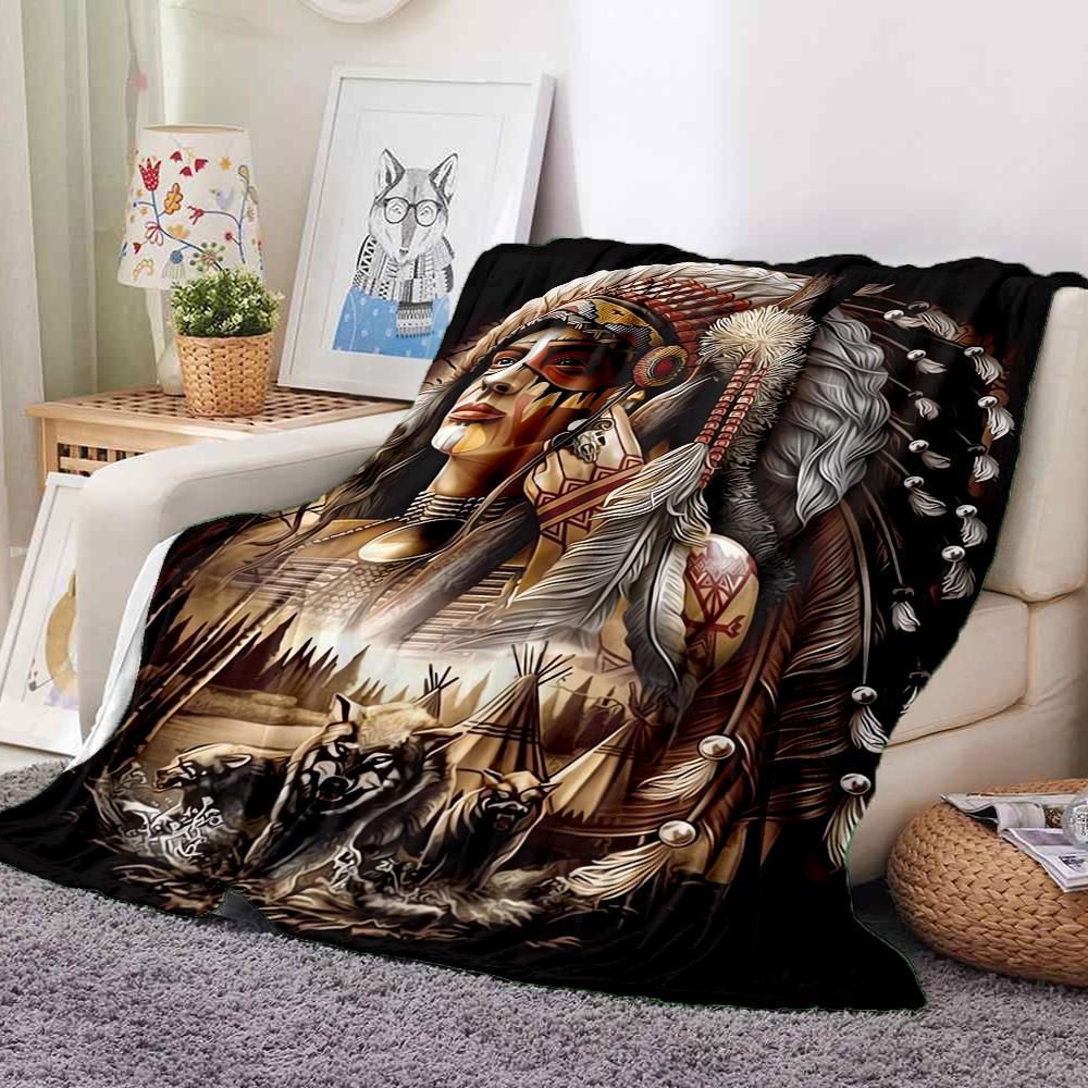 Native Spirit Flannel Blanket Throw Blanket Soft Warm Sofa Bed Camping Car home Decor Unique Christmas Gift C930365