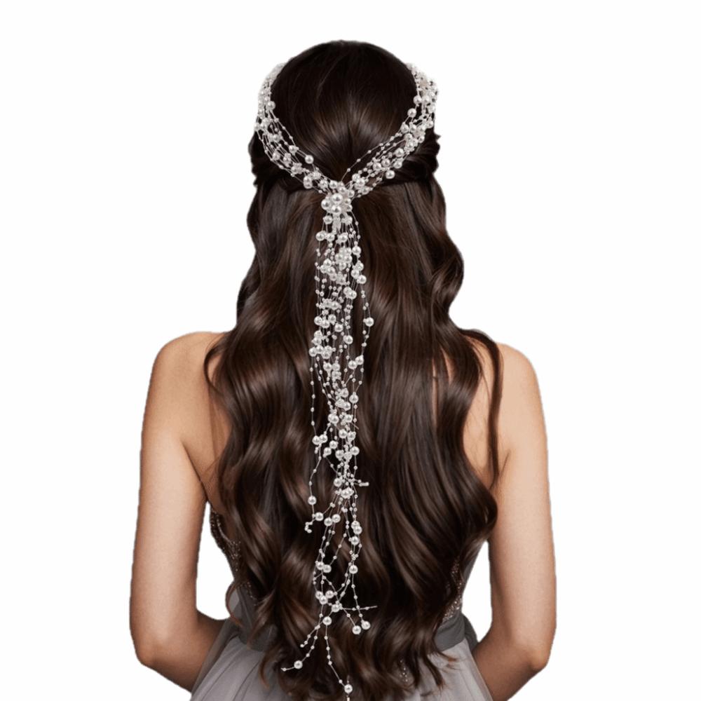 Imitation Pearl Beaded Tassel Wreath Multi-Layer Women Daily Hair Wear Wedding