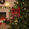 6Pcs/Set Creative Christmas Bows Hanging Ornament with Bell Rustic Check Bowknot Hanging Pendant Festive with Pine Cones