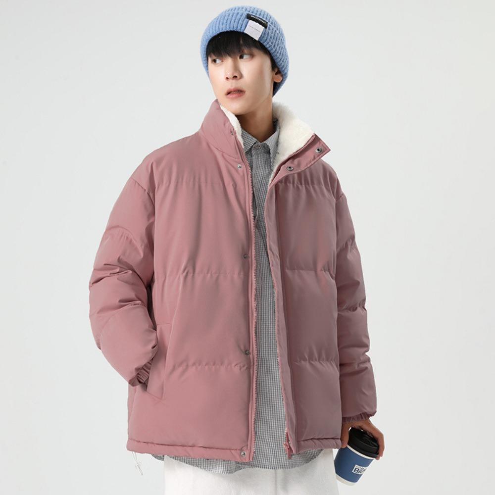 Однотонная утолщенная теплая овчинная куртка с воротником-стойкой, теплая, повседневная, свободного кроя, на хлопковой подкладке, для мужчин и женщин