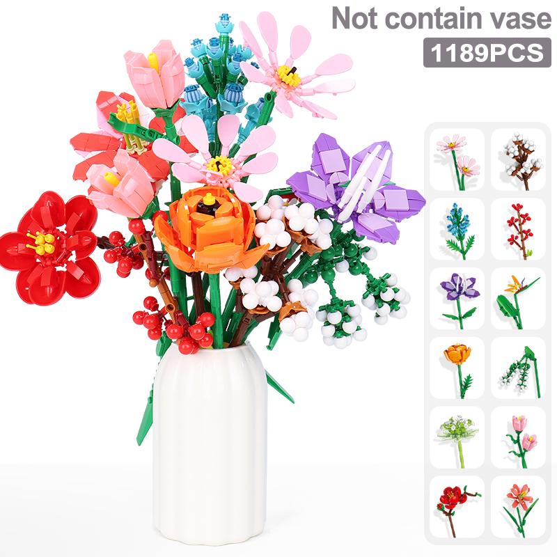 Вечный цветок Романтические розы Букет полевых цветов Кирпичные блоки Искусственный цветок Конструктор Блок Игрушки Детский подарок Строительный блок
