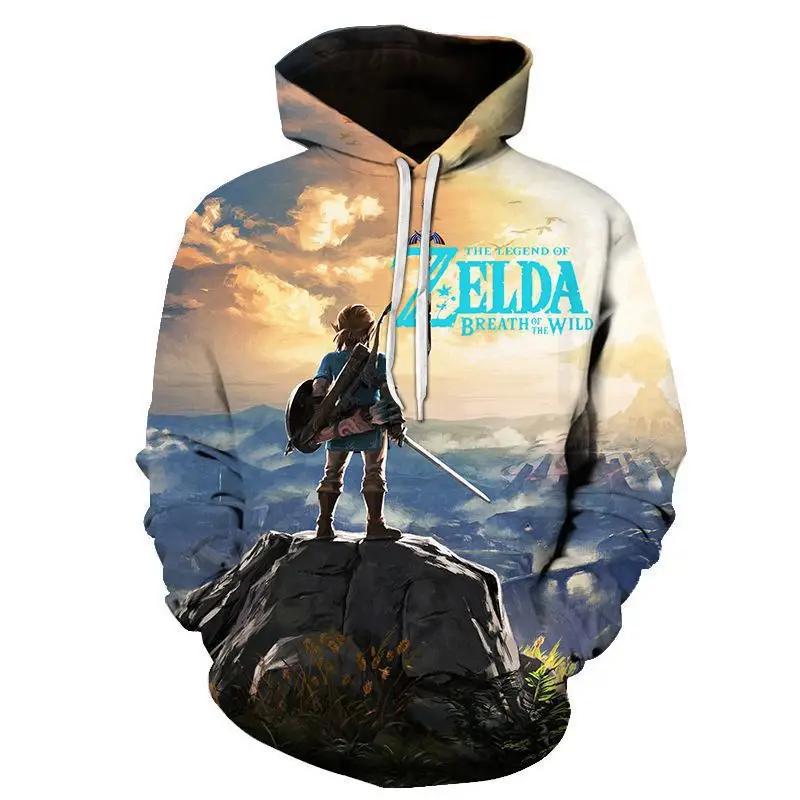 Косплей Легенда Zelda Link Толстовки с капюшоном на молнии Топы Куртки Аниме 3D Принт Толстовка для взрослых Мужское пальто Модная уличная одежда