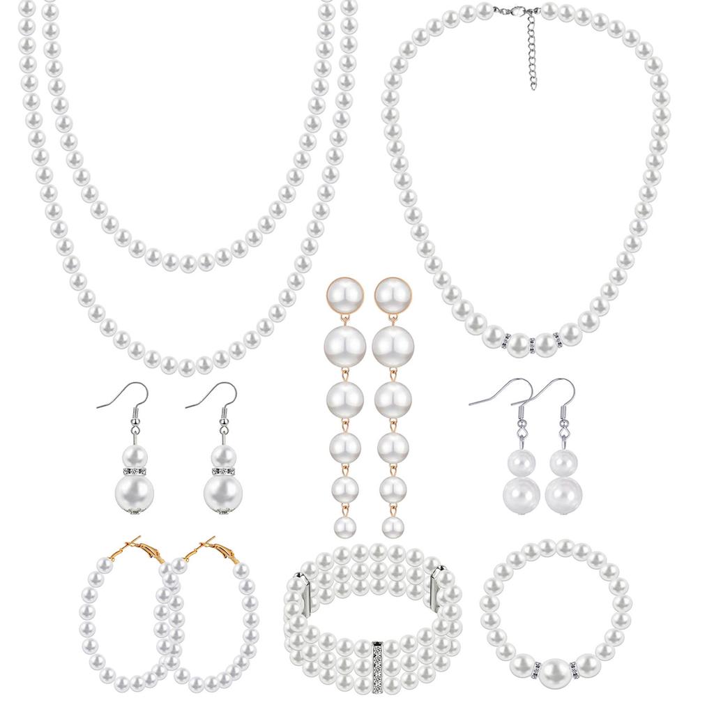 Fashion Multi - Layer Pearl Necklace Set , Rhinestone Statement Layered Choker , Light Jewelry for Women