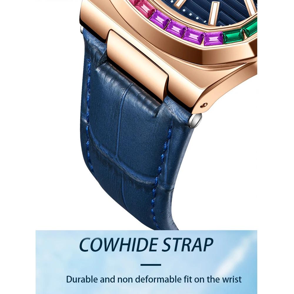 Fashion Colorful Diamond Hollow Wristwatch Automatic Mechanical Men's and Women's Watches Waterproof Leather Watch Men's Clock