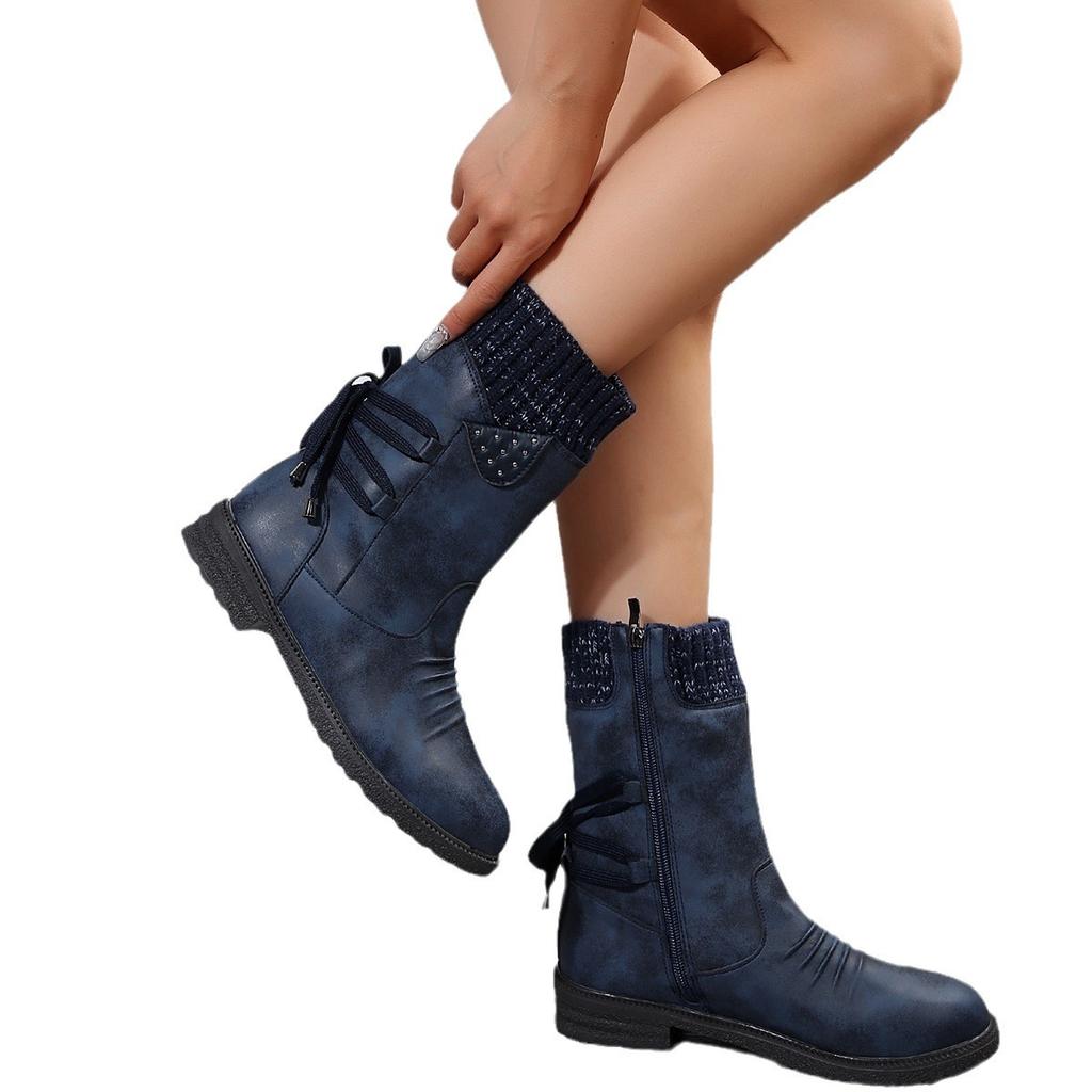 Martin Boots Women's Autumn and Winter Thick Heel Round Head Strap Medium Tube Martin Boots