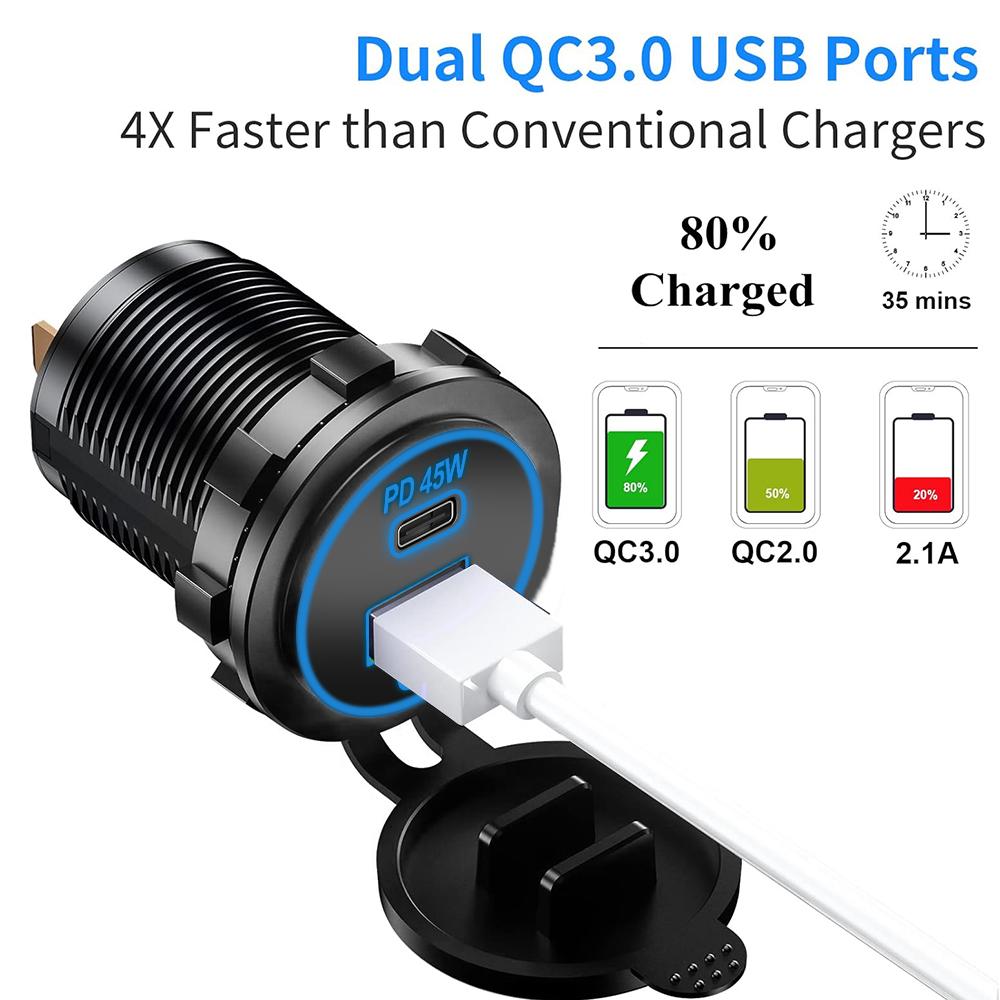60 Вт Quick Charge 3.0 Двойной порт для быстрой зарядки автомобиля Гнездо водонепроницаемое 12 В/24 В розетка с сенсорным переключателем и светодиодной подсветкой водонепроницаемое