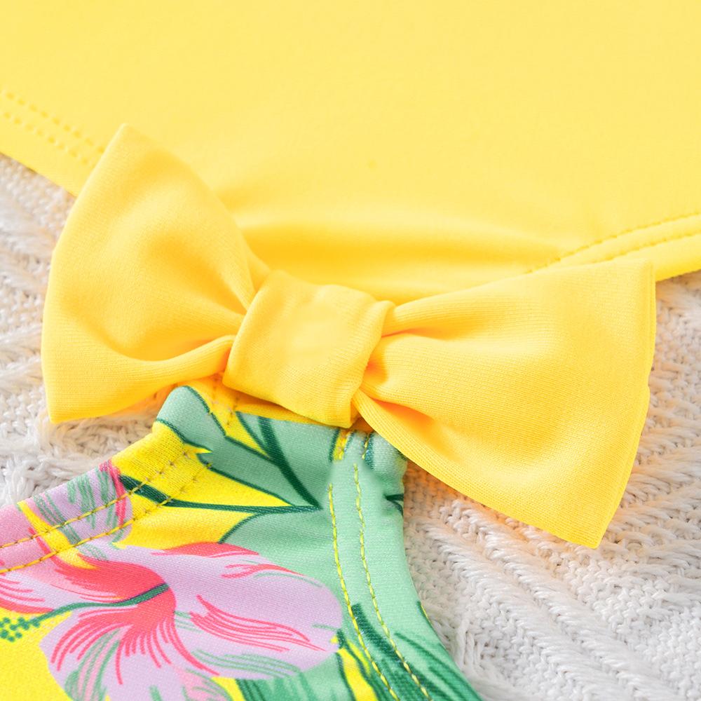 Stretch High 1piece Flowers Girls Pattern Spaghetti Strap Bowknot Linked Swimsuit For Beach Pool Party For Birthday Holidays