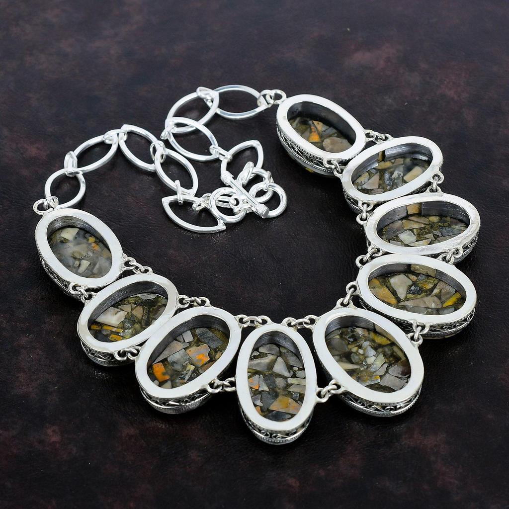 Ожерелье из медной яшмы шмеля, ожерелье из стерлингового серебра 925 пробы, ювелирные изделия из настоящих драгоценных камней, винтажное ожерелье, регулируемое ожерелье из цепочки, свадебный подарок