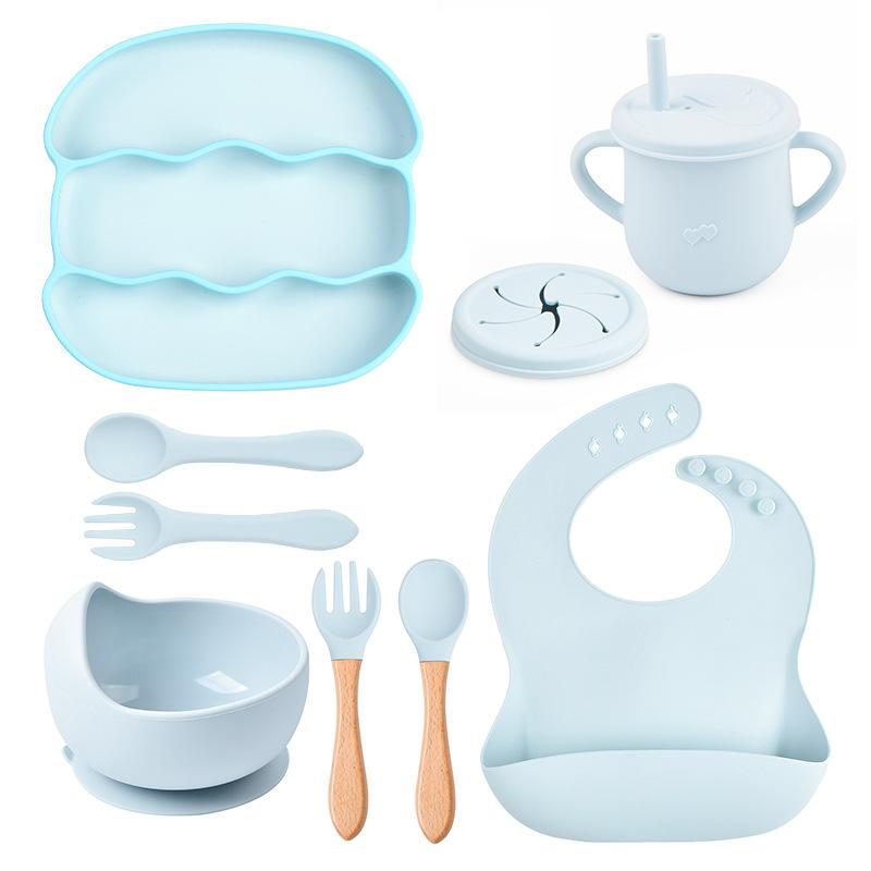 9Pcs/Set Baby Feeding Silicone Squirrel Baby Food Supplement Bowl Baby Fork Spoon Dinner Plate Children's Toys