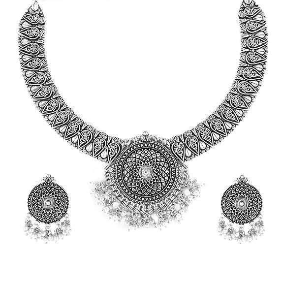 Комплект ювелирных украшений из немецкого окисленного серебра. Эффектный стиль. Королевский образ. Дизайнерский комплект ожерелья с серьгами для женщин и девочек.