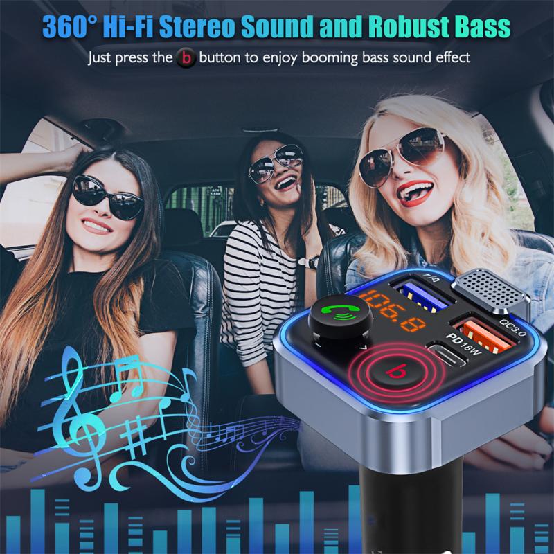 Fm Transmitter Bluetooth-compatible 5.0 Handsfree Car Kit Mp3 Player With Type-c Pd 20w Qc3.0 Fast
