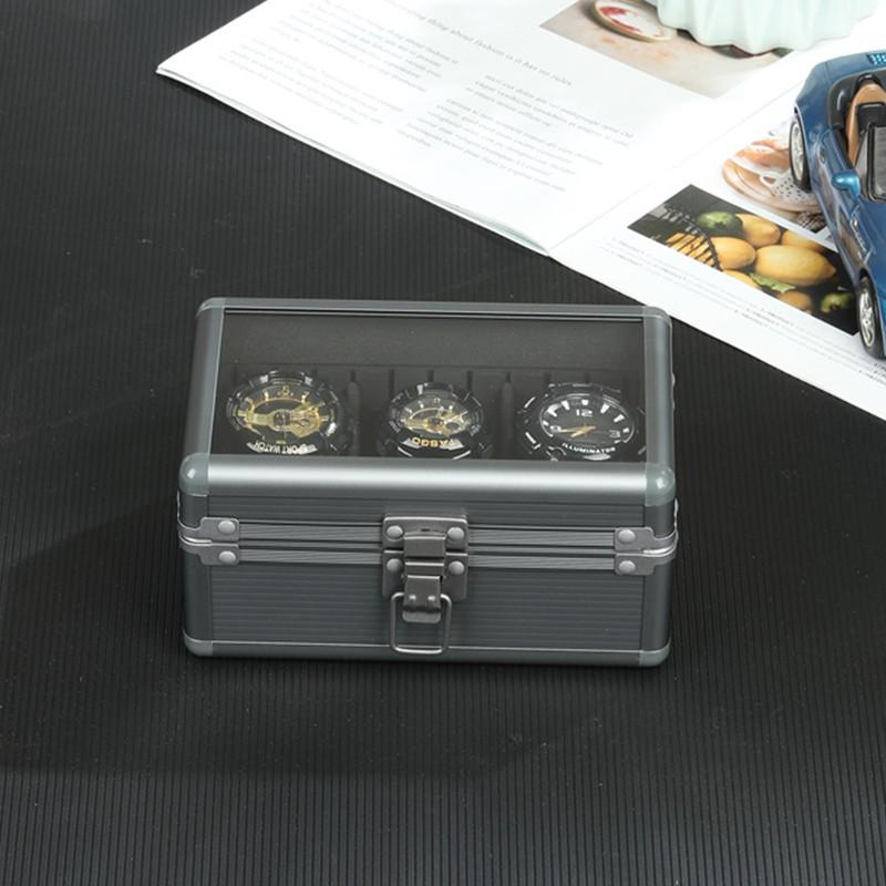 Алюминиевая коробка для часов из 3 предметов: Многоцветное хранение с прозрачной крышкой и 3 отделениями
