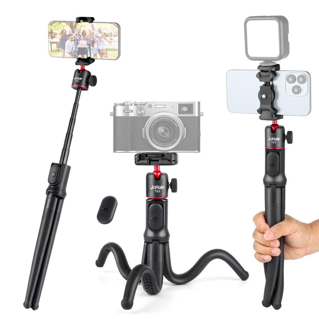 JoHalF Extendable Octopus Tripod Flexible Selfie Stick Tripod Stand with Phone Holder 1 4 Inch Screw Remote Shutter for
