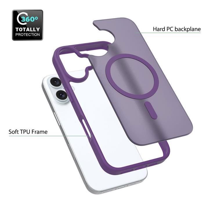 Coque de protection - BOOLING - pour iPhone 16 Plus - Violet foncé - Hybride - Recharge sans fil