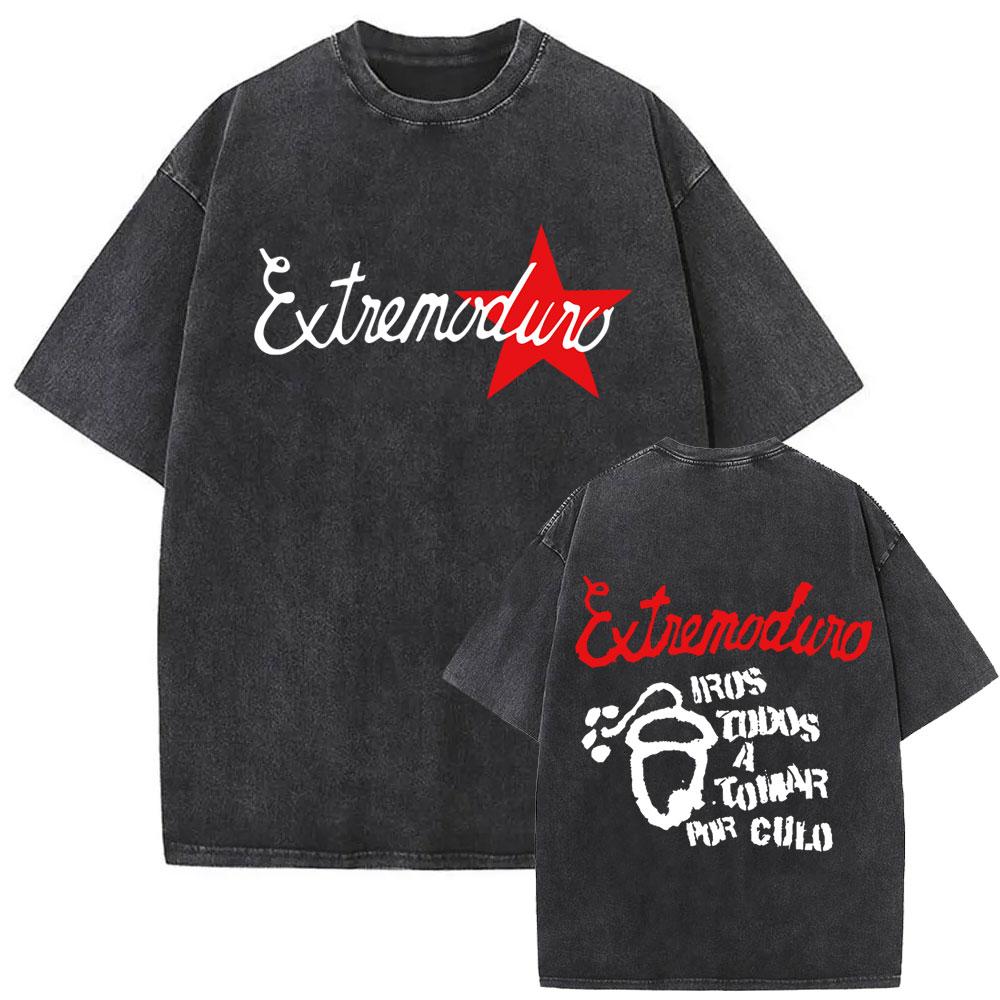 Rock Band EXTREMODURO Tour Vintage Washed Tshirt Men Fashion Hip Hop Street T Shirt Male Gothic Retro Oversized T Shirts