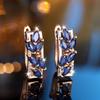 Vintage Marquise Cut Royal Blue Zircon Leaf Hoop Earrings for Women Gold Color Jewelry Gift